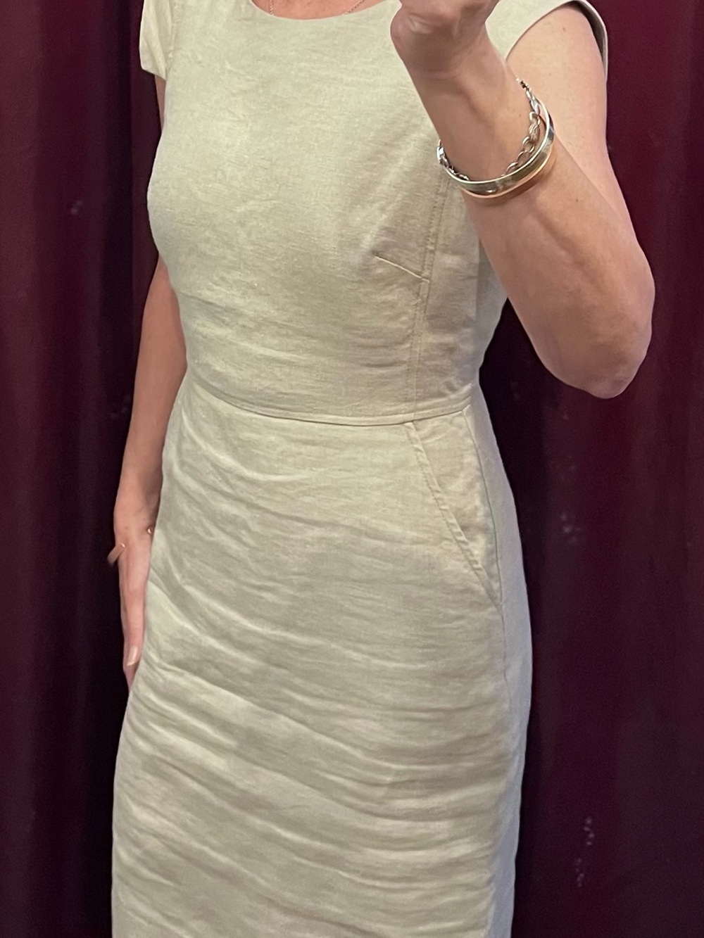 J. Crew Light Cream Cap-Sleeve Midi Sheath Dress